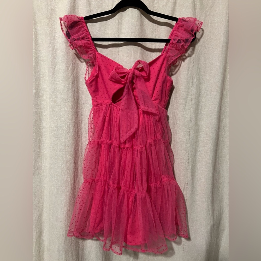 🤍 LUSH Pink Polka Dot Tulle Mini Dress - Picture 7 of 8